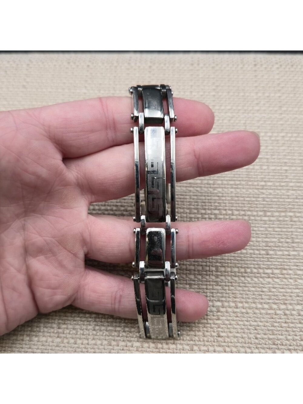 8.5 Inch Stainless Steel Greek Meander Link Men's Bracelet B1387